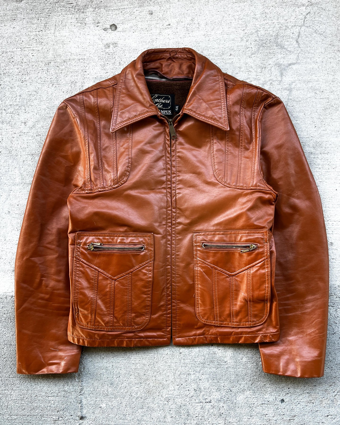 1970s Camel Brown Leather Jacket - Size Medium