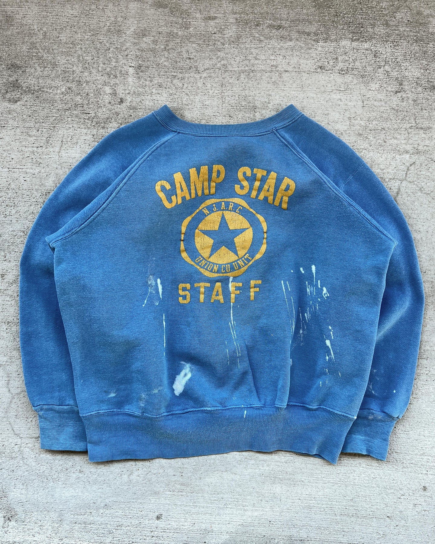 1960s Distressed Camp Star Staff Raglan Cut Crewneck - Size Large