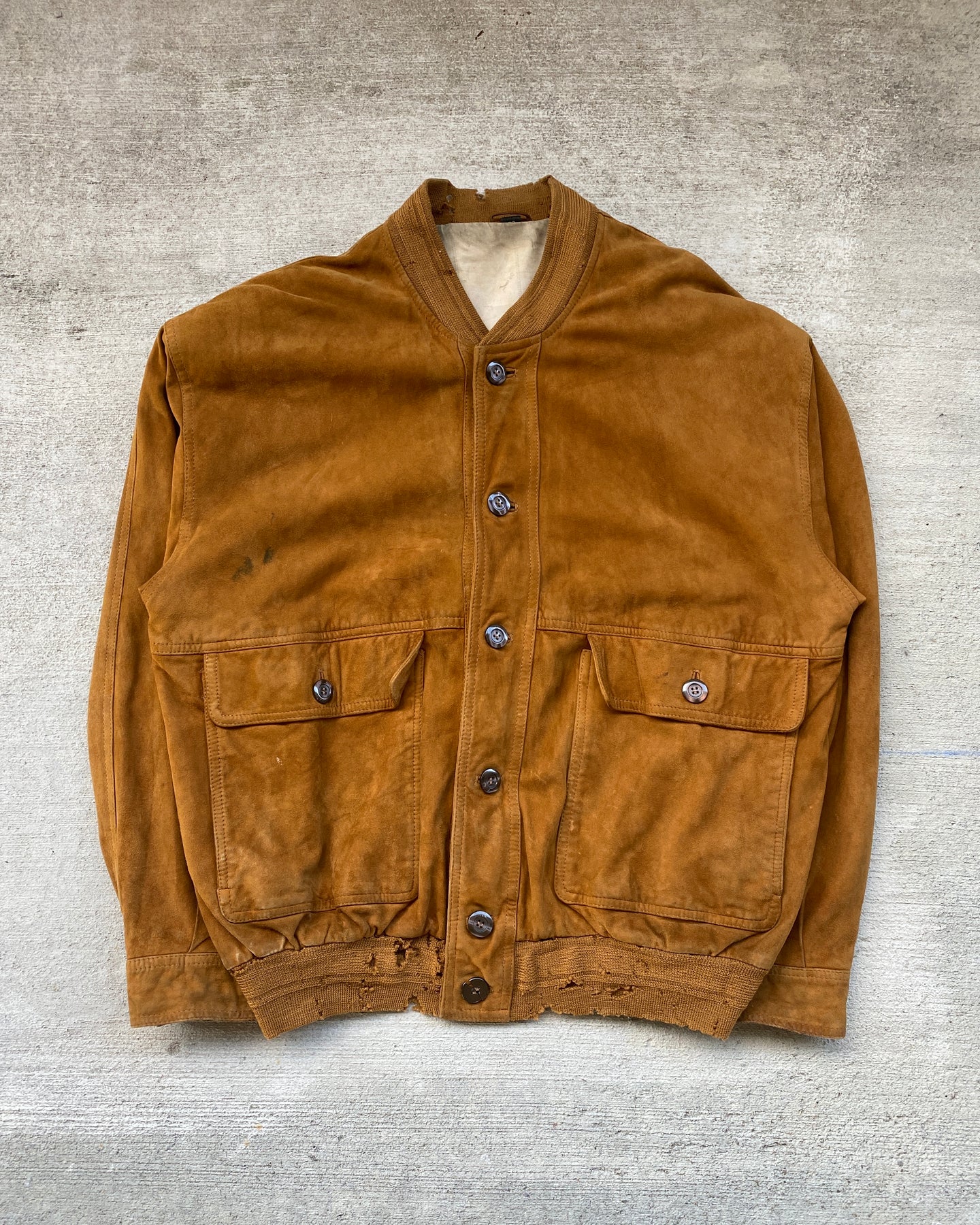 1980s Distressed Brown Suede Bomber - Size X-Large