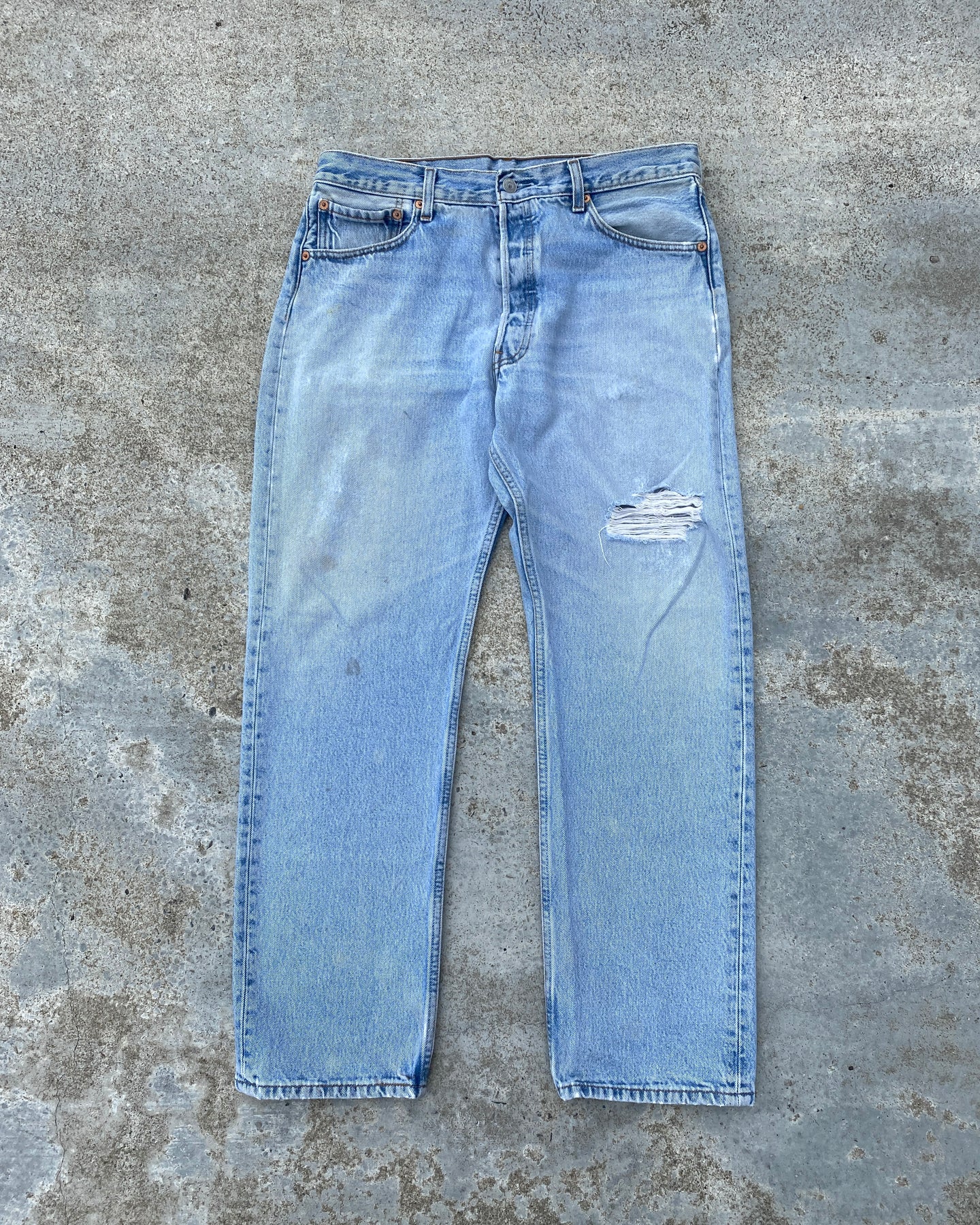 1990s Levi's 501 Light Wash Blowout Jeans - Size 33 x 30