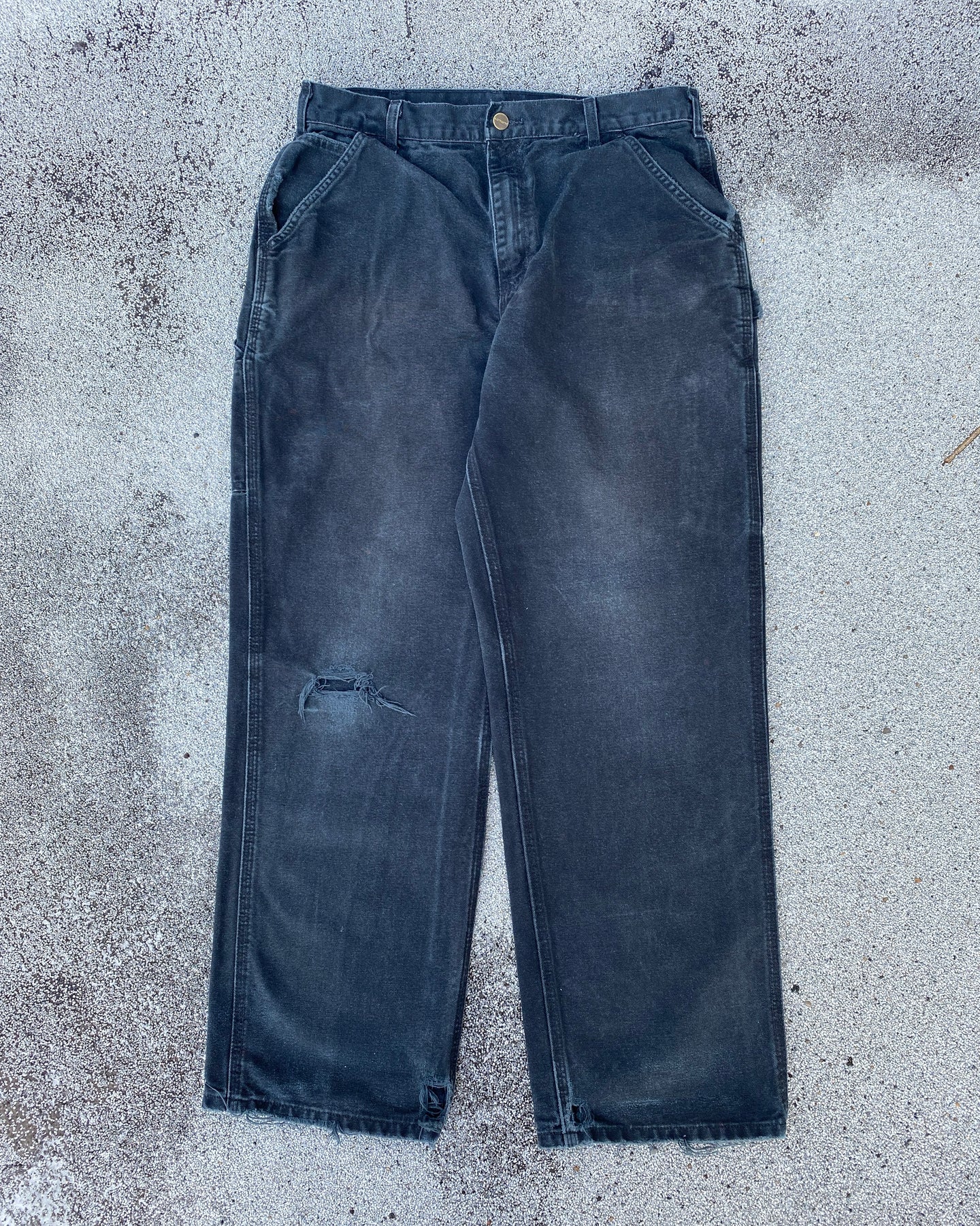 1990s Black Carhartt Distressed Carpenter Pants - Size 33 x 30