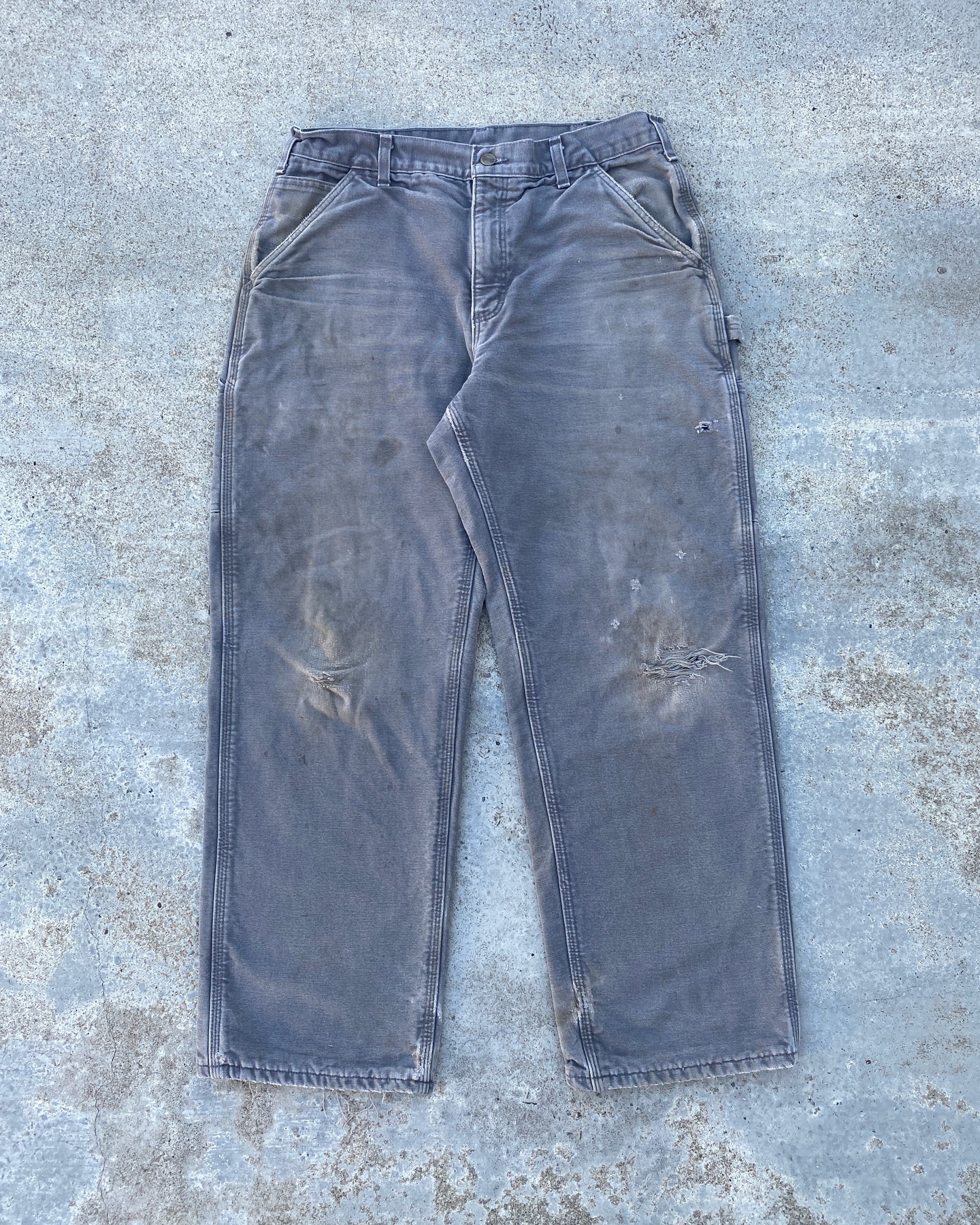 Dirty Wash Carhartt Flannel Lined Gravel Carpenter Pants - Size 34 x 30
