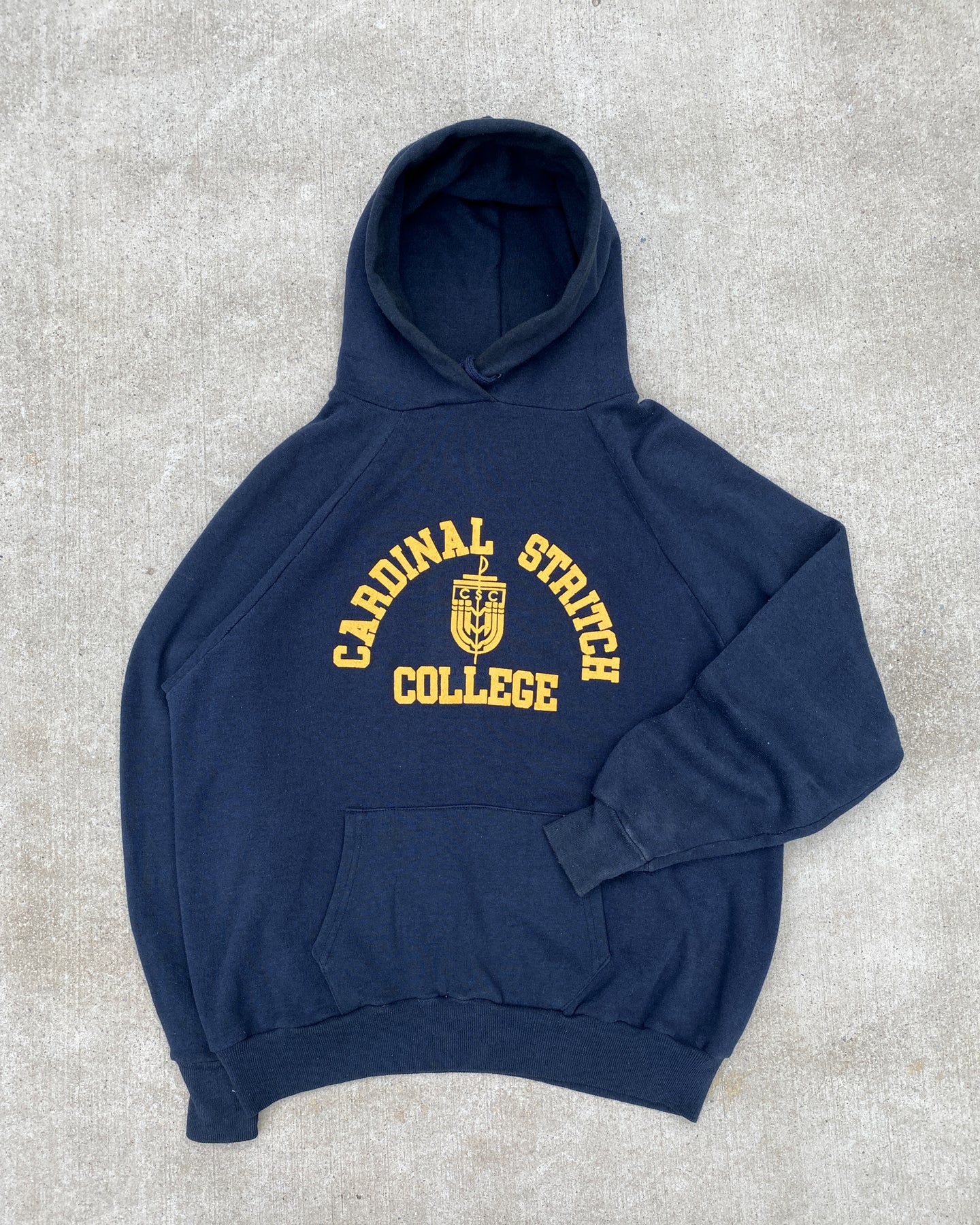 1980s Navy Cardinal Stritch College Hoodie - Size Large
