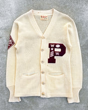 Load image into Gallery viewer, 1952 Chain Stitch Cream Varsity Cardigan with Maroon Lettering - Size Large
